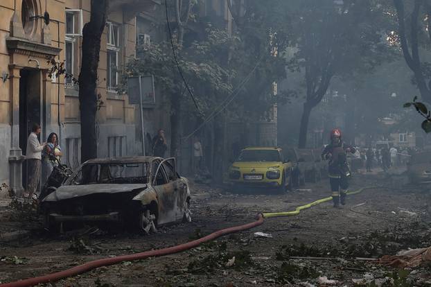 Aftermath of a Russin drone and missile attack in Lviv