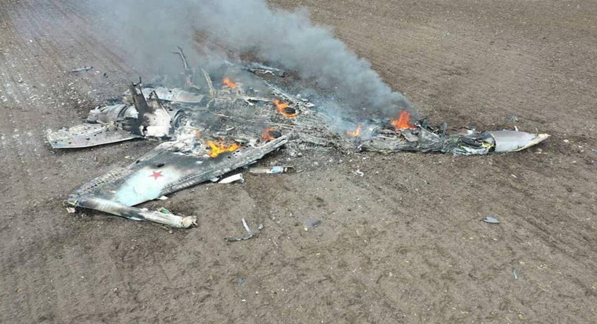 A view shows remains of Russian fighting aircraft Su-35 in Kharkiv region