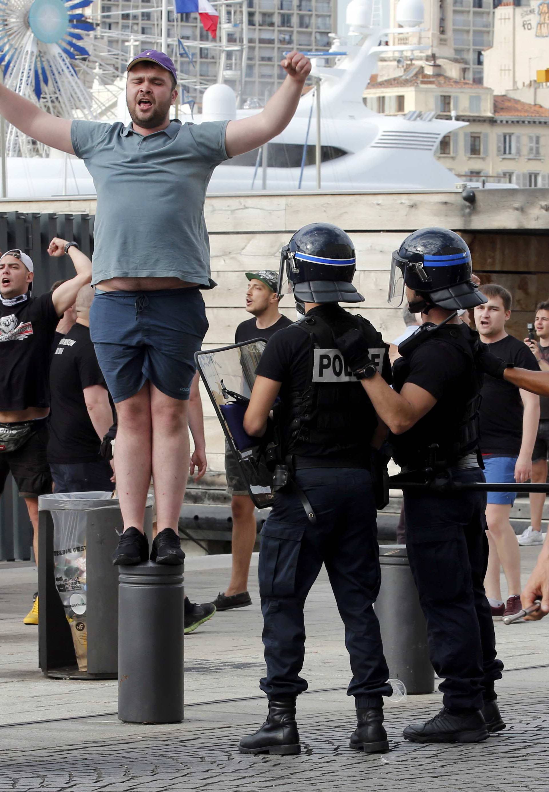 England fan taunts riot police ahead of England's EURO 2016 match in Marseille