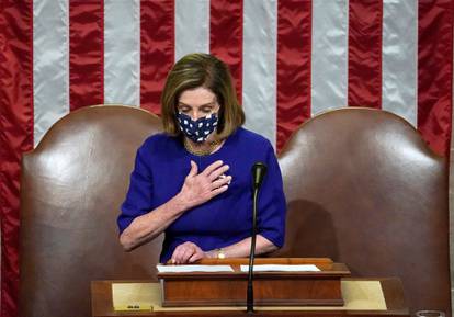 Speaker of the House Nancy Pelosi speaks during a joint session of Congress in Washington