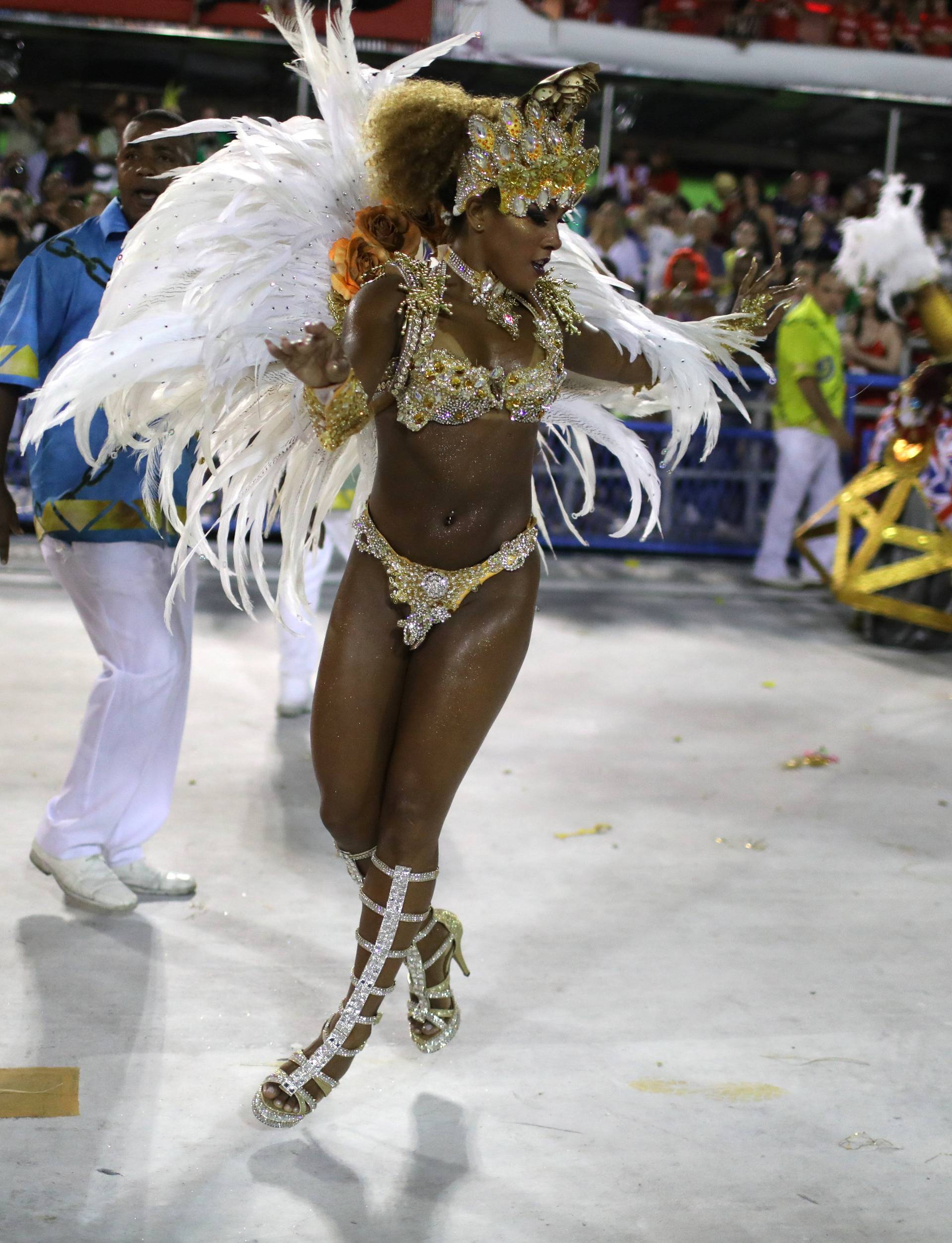 A reveller from Paraiso do Tuiuti Samba school performs during the first night of the Carnival parade at the Sambadrome in Rio de Janeiro