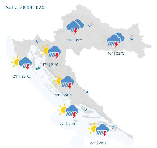 Grmljavinsko nevrijeme, olujna bura i obilna kiša. Temperature padaju, alarm za cijelu zemlju!