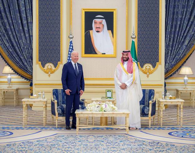 Saudi King Salman bin Abdulaziz and U.S. President Joe Biden meet at Al Salman Palace upon his arrival in Jeddah, Saudi Arabia