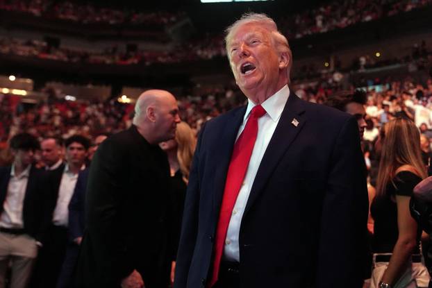 U.S. President Donald Trump attends UFC 327 at Kaseya Center