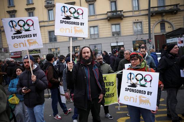 Demonstrators protest the 2026 Winter Olympics in Milan