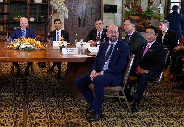 Global leaders attend a meeting, after an alleged Russian missile blast in Poland, in Bali