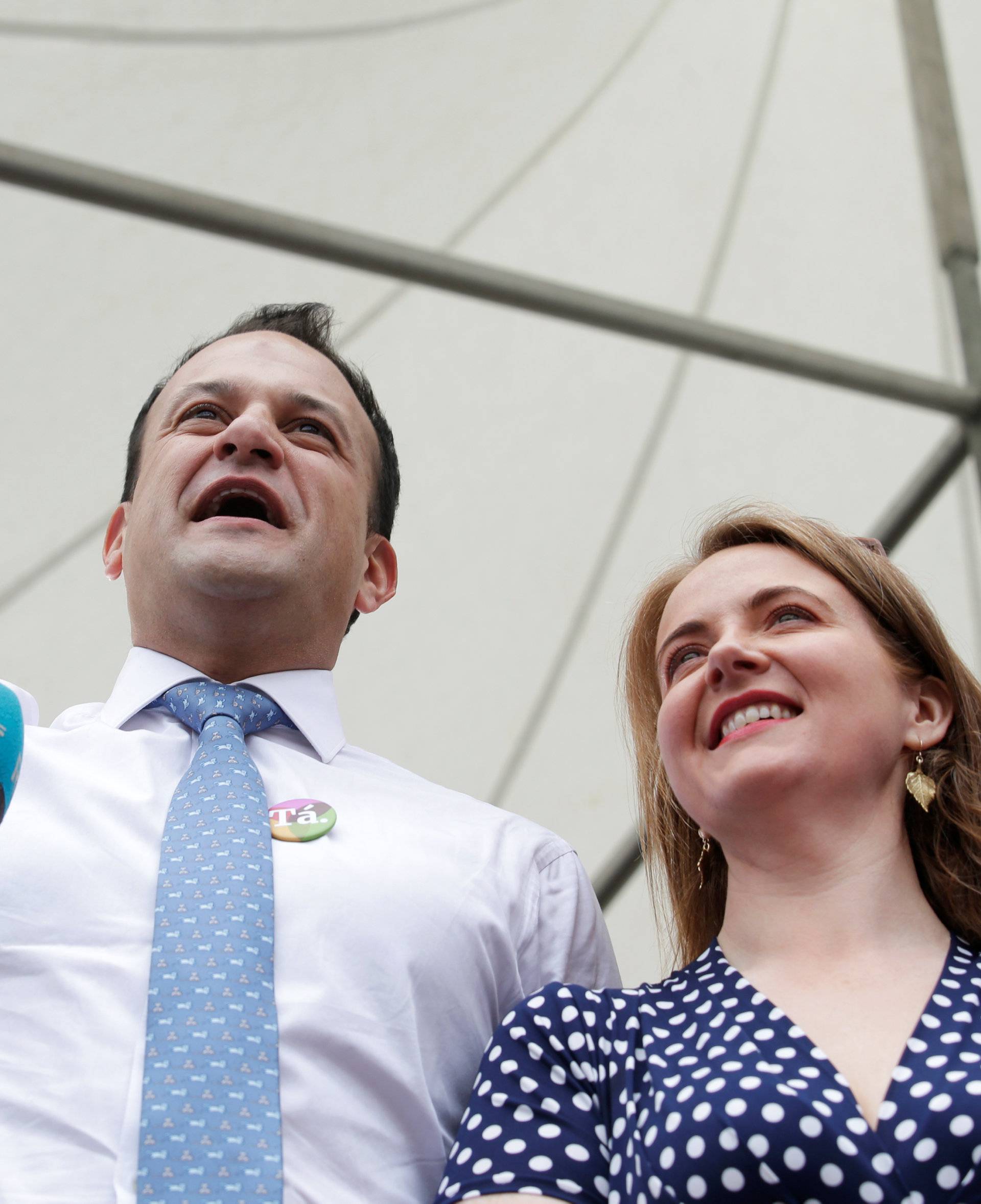Ireland's Taoiseach Leo Varadkar speaks to a gathering celebrating the result of yesterday's referendum on liberalizing abortion law, in Dublin