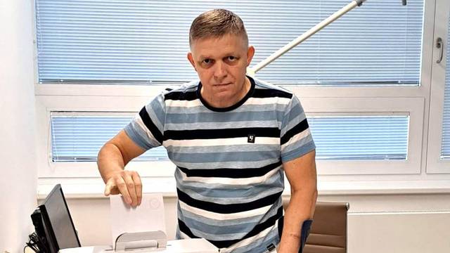 Slovakia's PM Robert Fico casts his vote in a hospital in Bratislava