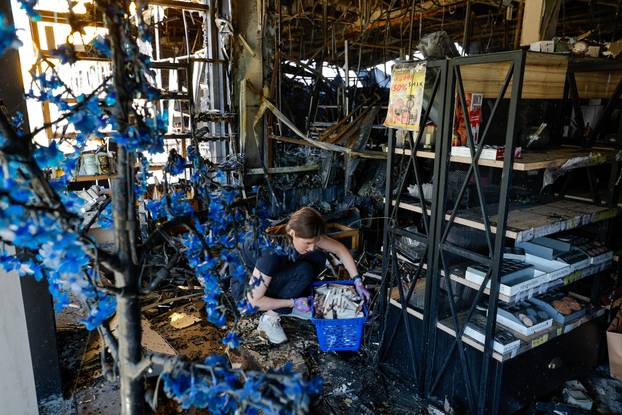 Hypermarket destroyed by fire following drone strike in Donetsk