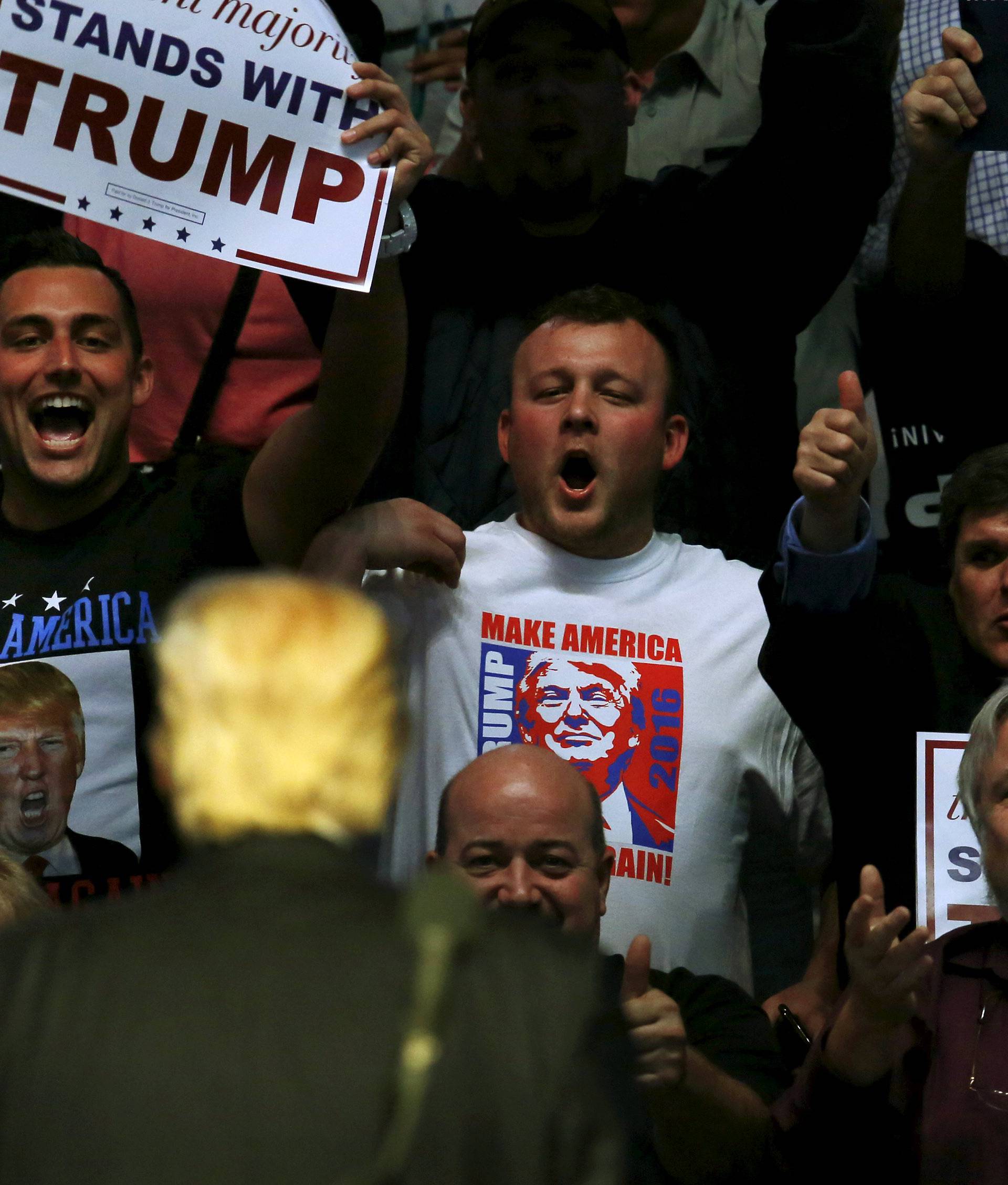 Supporters cheer for U.S. Republican presidential candidate Donald Trump during a campaign event in Indianapolis
