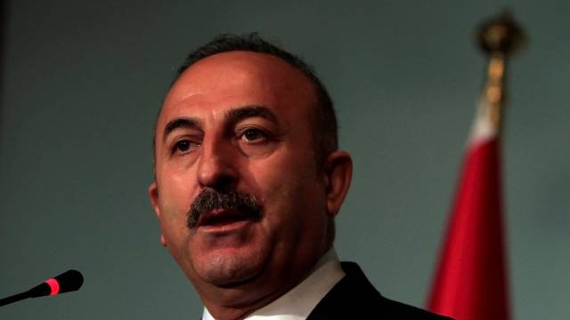 Turkish FM Cavusoglu speaks during a news conference at the Foreign Ministry in Islamabad