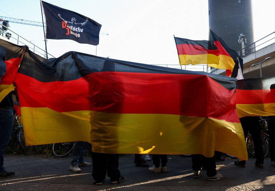 Right-wing protest in Friedrichshain district in Berlin