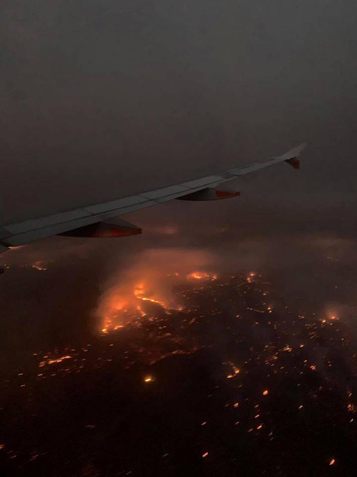An aerial view of a bushfire at Adelaide Hills near Adelaide