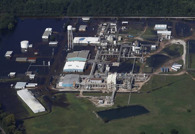 FILE PHOTO: FILE PHOTO: The flooded plant of French chemical maker Arkema SA, which produces organic peroxides, is seen after fires were reported at the facilty in Crosby