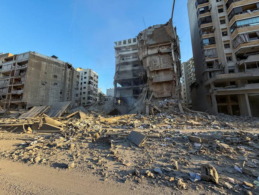 A view of a damaged building after an Israeli strike, following renewed hostilities between Hezbollah and Israel amid the U.S.-Israeli conflict with Iran