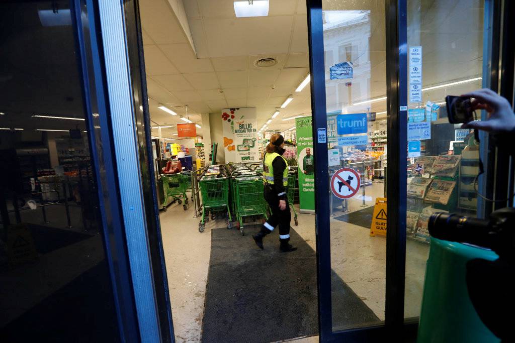 A view of a supermarket where yesterday's knife attack took place, in Oslo