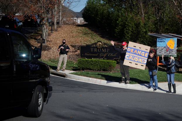 President Donald Trump arrives at his golf club in Sterling, U.S.