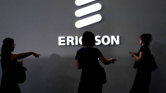 FILE PHOTO: An Ericsson logo is pictured at the 2019 Mobile World Congress in Shanghai, China
