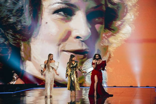Carola, Charlotte Perrelli and Conchita Wurst pay tribute to ABBA on the 50th anniversary of their 1974 Eurovision victory for Sweden