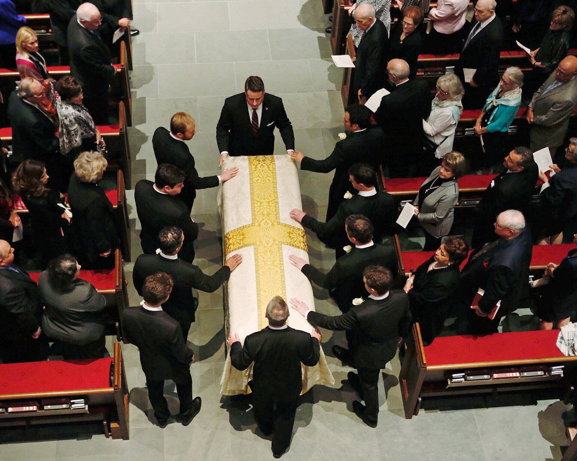 The casket is brought into St. Martin's Episcopal Church during funeral services for former first lady Barbara Bush in Houston