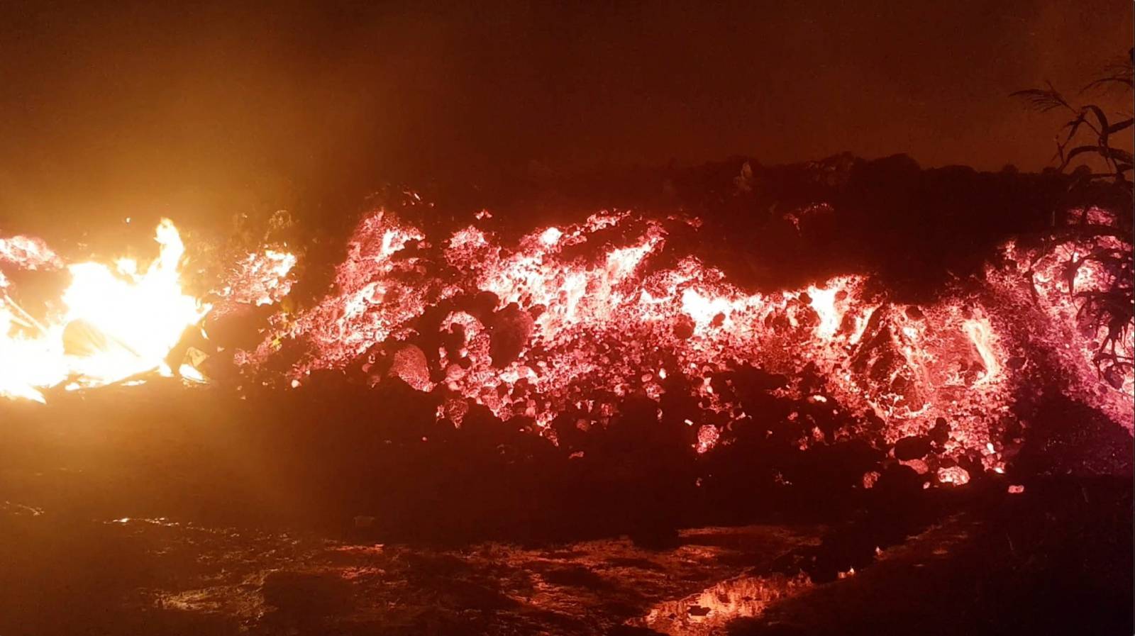 Flowing lava from the volcanic eruption of Mount Nyiragongo, is seen in Goma