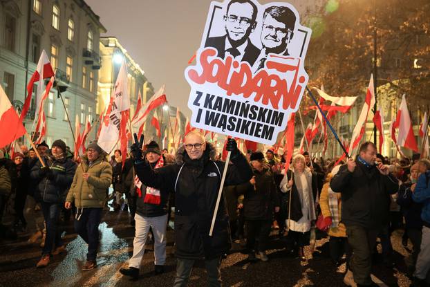 Supporters of the Law and Justice (PiS) party protest in Warsaw