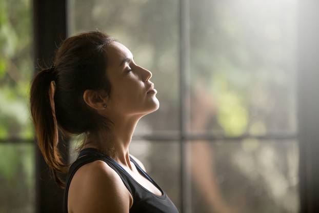 Profile,Portrait,Of,Young,Attractive,Yogi,Woman,Breathing,Fresh,Air,