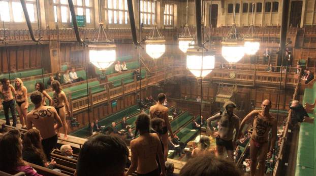 Extinction Rebellion activists strip off in House of Commons public gallery in London