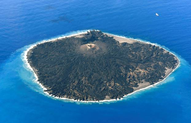 A aerial views shows the pacific island of Nishinoshima where researchers started surveillance activities for the first time since its eruption in 2013, south of Tokyo, Japan