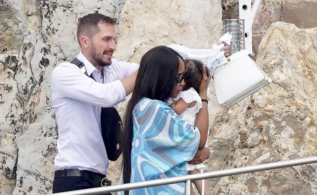 Naomi Campbell arrives with her baby at Hotel du Cap Eden Roc in Antibes during Cannes Film Festival