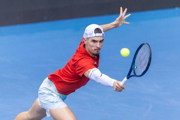 Osijek: Dino Prizmić i Jozef Kovalik u drugom meču Davis Cupa između Hrvatske i Slovačke