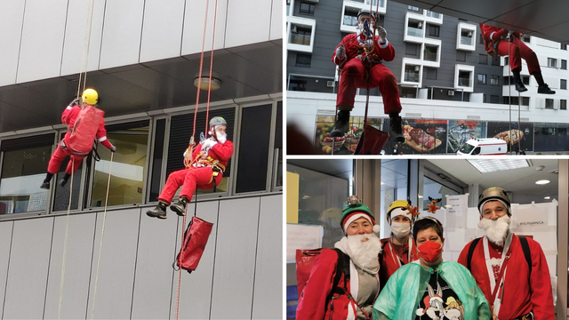 Divna gesta: U kostimima Djeda Božićnjaka popeli se na zgradu  i razveselili klince s onkologije