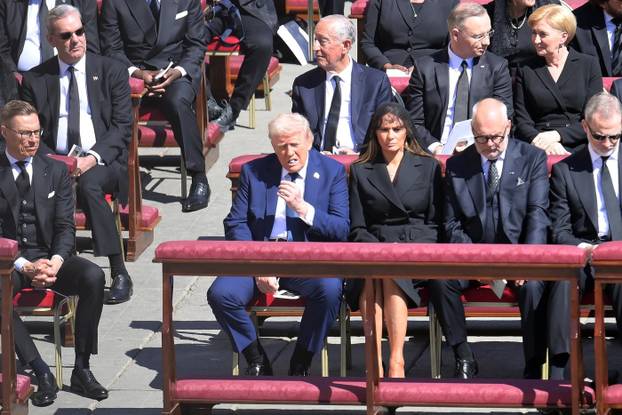 The Funeral of Pope Francis celebrated by Cardinal Giovanni Battista Re on the steps of St. Peter's Basilica.
