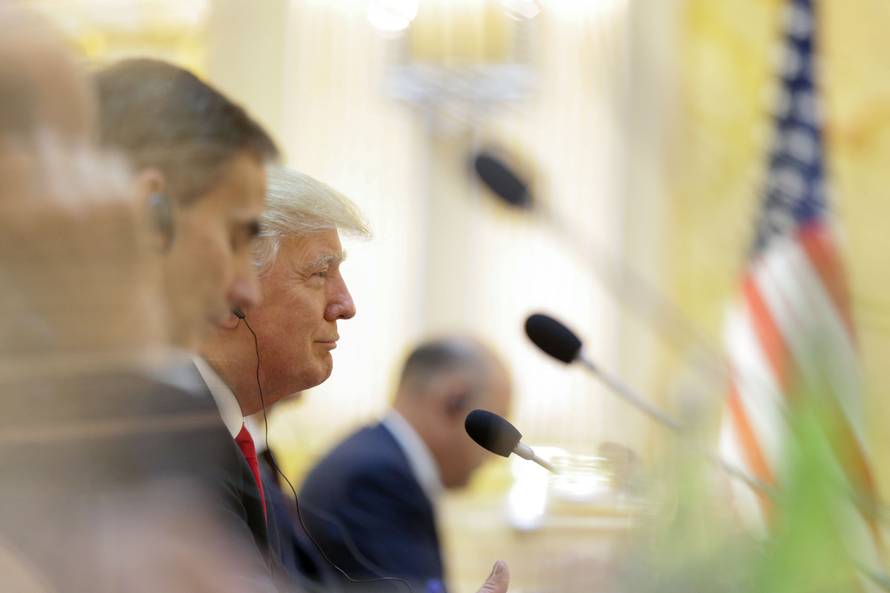 U.S. President Donald Trump and Polish President Andrzej Duda attend a meeting in Warsaw