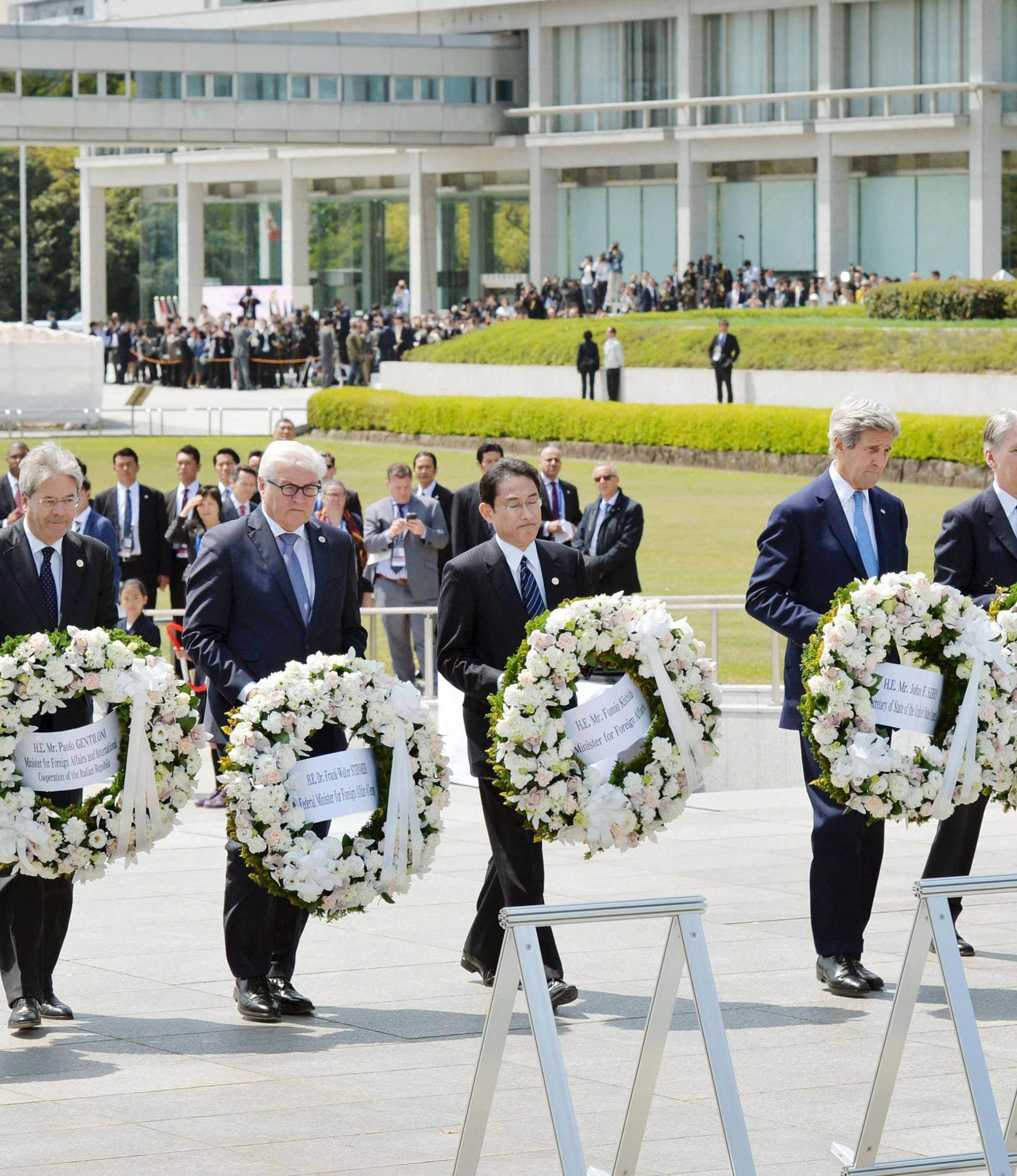 U.S. Secretary of State Kerry prepares to lay a wreath at the cenotaph at Hiroshima Peace Memorial Park and Museum in Hiroshima