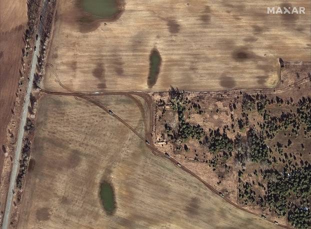A satellite image shows a military convoy near Chernihiv