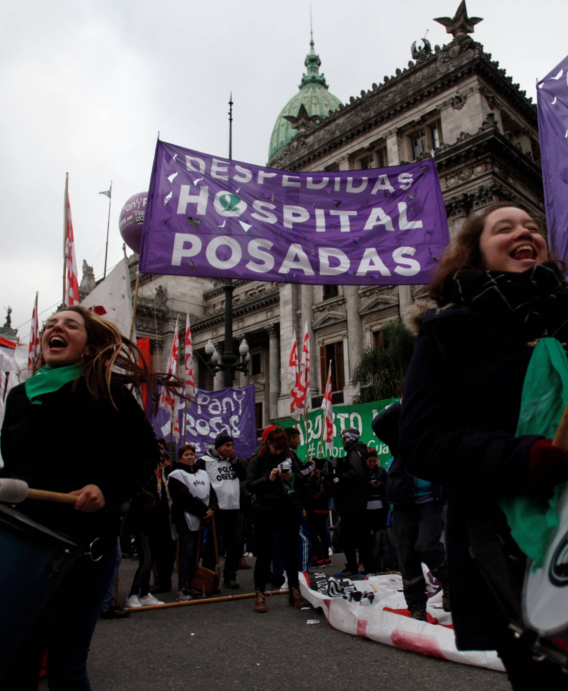 Demonstrators attend a protest in favour of legalising abortion outside the Congress while lawmakers debate an abortion bill in Buenos Aires