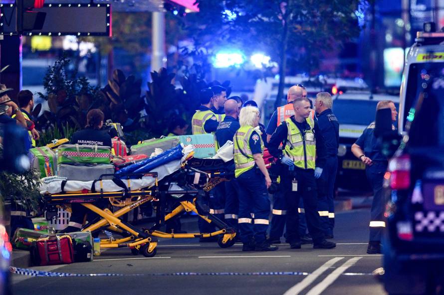 Police and emergency services are seen at Bondi Junction in Sydney