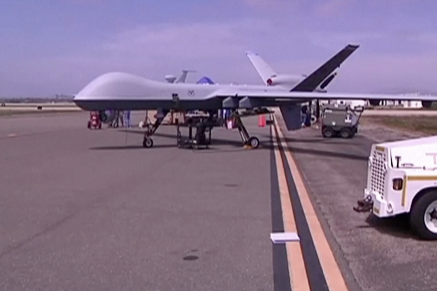 File of MQ-9 Reaper drone and Russian Su-27s after incident over Black Sea