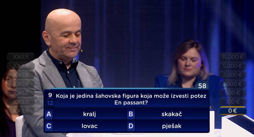 Mladen u 'Jokeru' dobio 100 €, a šah mu nije jača strana. Znate li vi odgovor o šahovskoj figuri?
