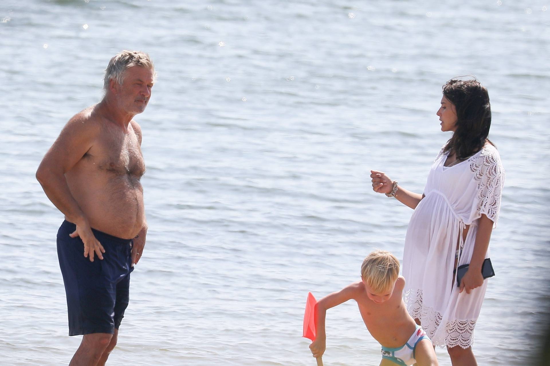 *EXCLUSIVE* Alec Baldwin and his wife Hilaria enjoy another day at the beach on Sunday with their kids