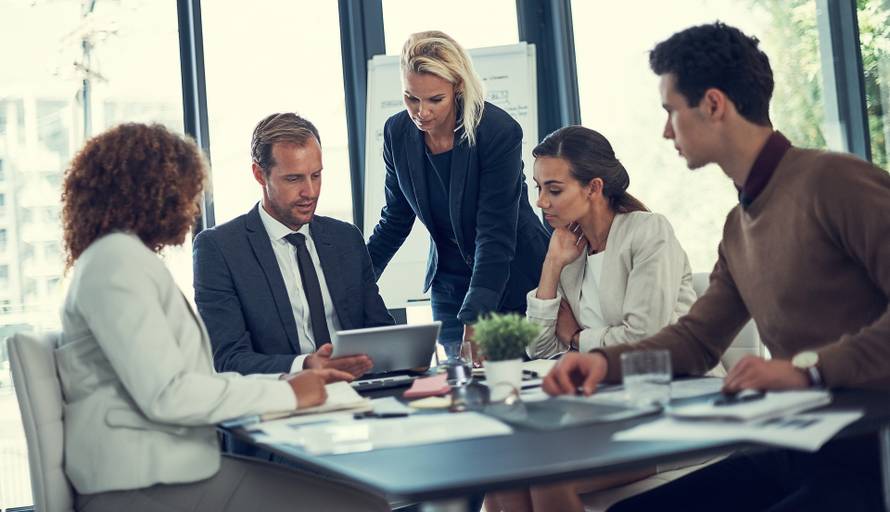 Office,,Teamwork,And,Business,People,With,Tablet,For,Research,,Economy