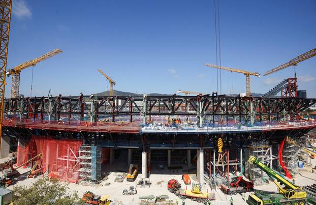 General view as construction work continues on Camp Nou in Barcelona