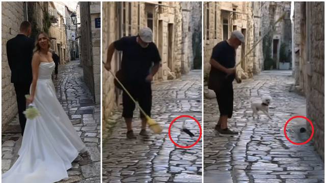 VIDEO Mladenci u Trogiru našli savršeni kadar, kada je iskočio - štakor! Pa ljuti barba s metlom!