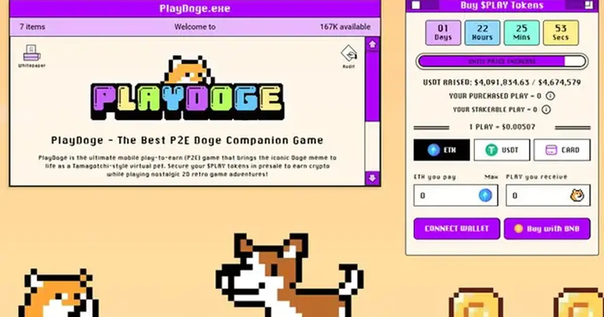 PlayDoge, een meme-cryptocurrency, ontvangt 4 miljoen dollar aan voorverkoopfinanciering.