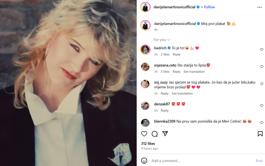 Danijela Martinović objavila je svoju staru fotku, pratitelji: 'Pa tu izgledaš kao Meri Cetinić!'