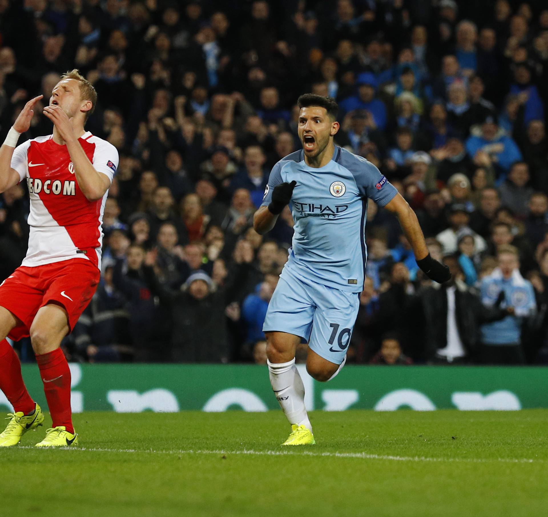 Manchester City's Sergio Aguero celebrates scoring their second goal