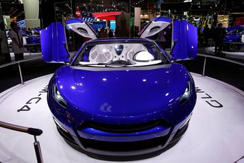 The sports car with electric drive Roadyacht GLM-G4 is displayed on media day at the Paris auto show, in Paris
