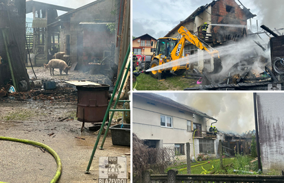 FOTO Spasili kuću u buktinji kod Svete Helene: Izvukli i životinje, vlasnik kuće zadobio opekline