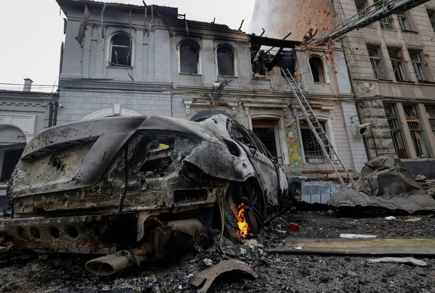 Aftermath of a Russian drone attack in Kharkiv